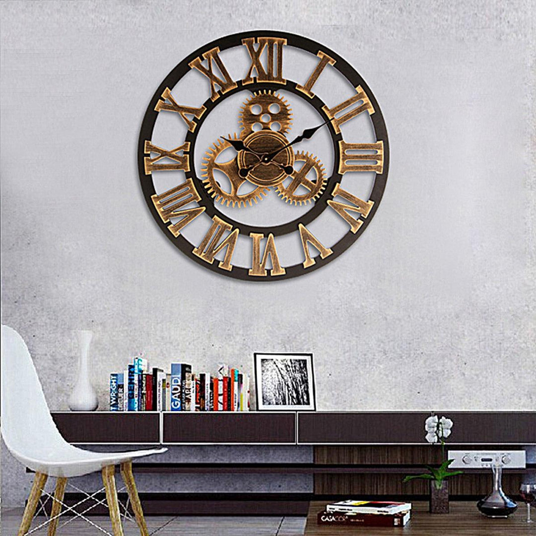 DIY Large Gear Wall Clock Vintage Wooden Art TV Backdrop Home Bedroom Office Wall Decoration Art Supplies - MRSLM