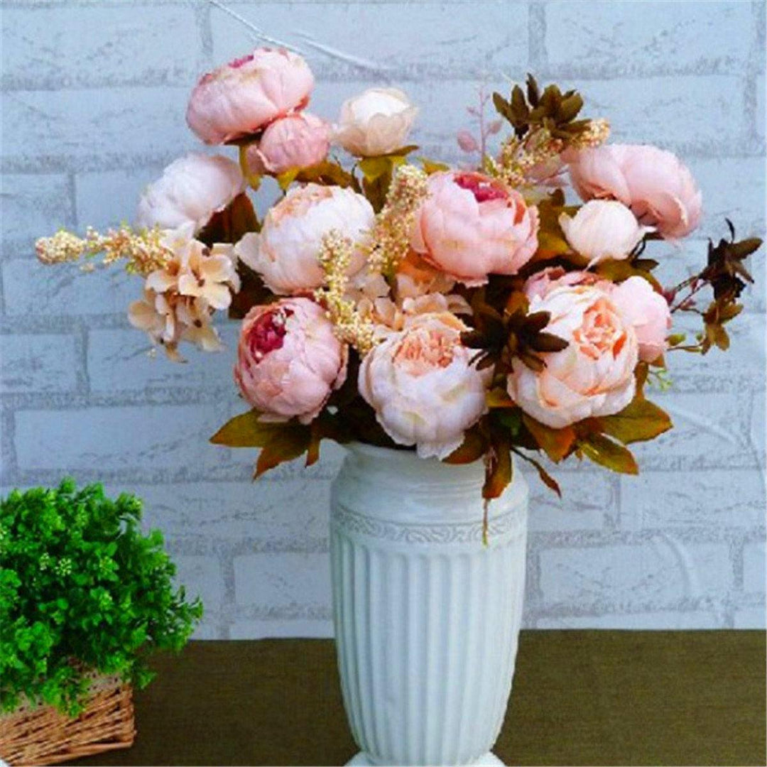 8Pcs Artificial Peony Silk Flowers Artificial Leaf Home Wedding Party Decorations - MRSLM