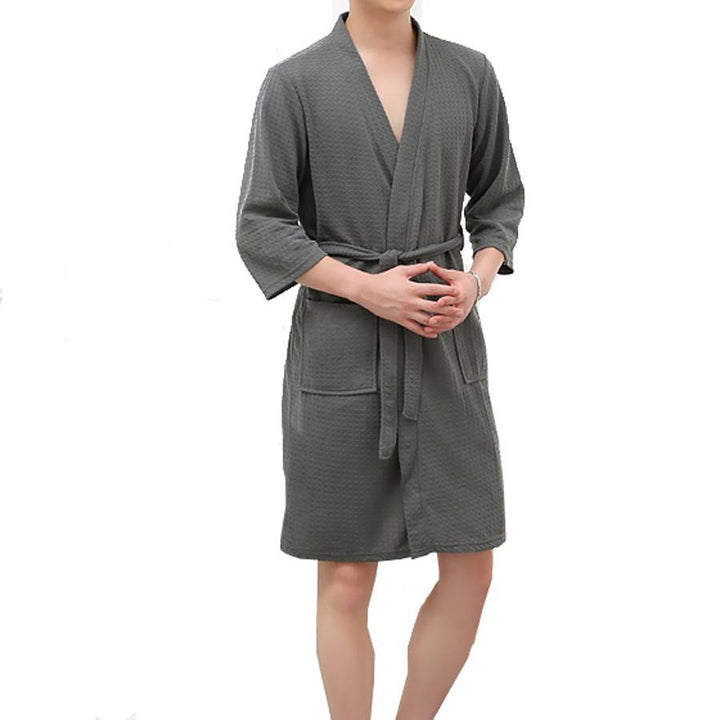Honana BX-987 Towel Bathrobe Dressing Gown Unisex Men Women Solid Cotton Waffle Sleep Lounge - MRSLM