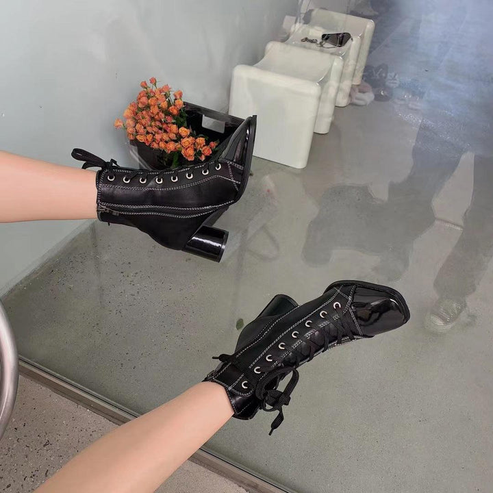 Women's New Square Toe Thick High-heeled British Style Martin Boots - MRSLM