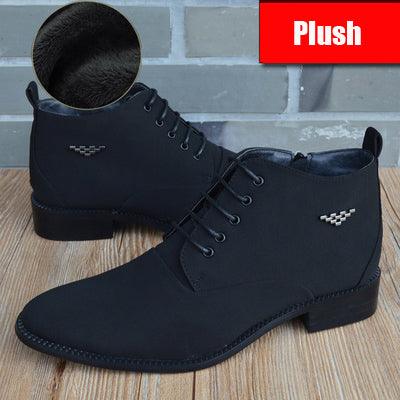 Fashion Business Casual Leather Shoes Men's Pointed Toe Short Martin Boots - MRSLM