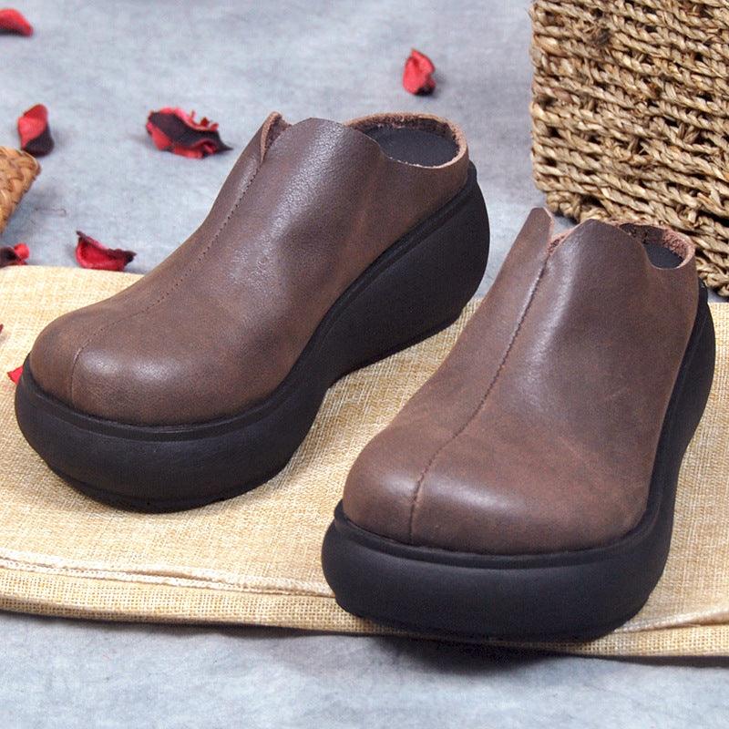 Retro Platform Platform Shoes Women Leather Sandals High - MRSLM