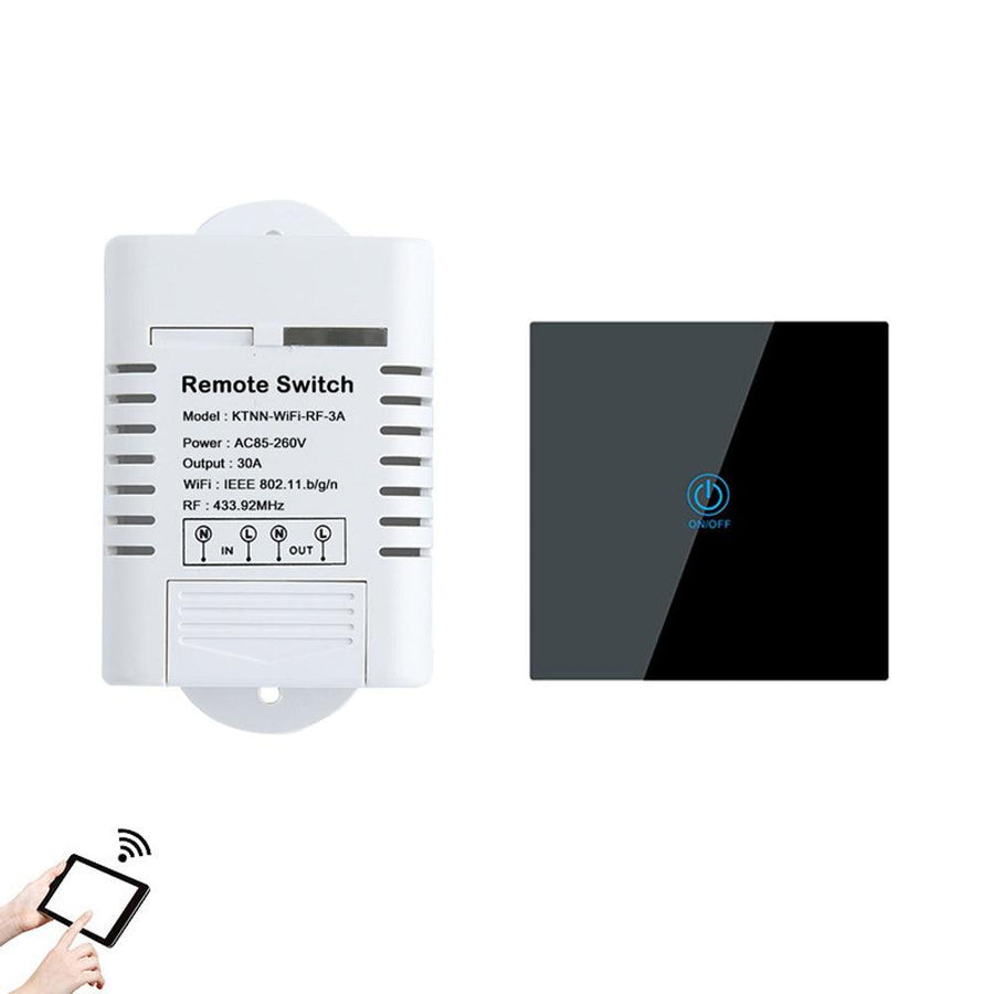 KTNNKG AC85-260V 30A 3000W High Power WIFI Relay Switch 433MHz Receiver Smart Home Gadgets Wireless Remote Control Switch APP Control Work With Alexa Google Home+Black RF Transmitter - MRSLM