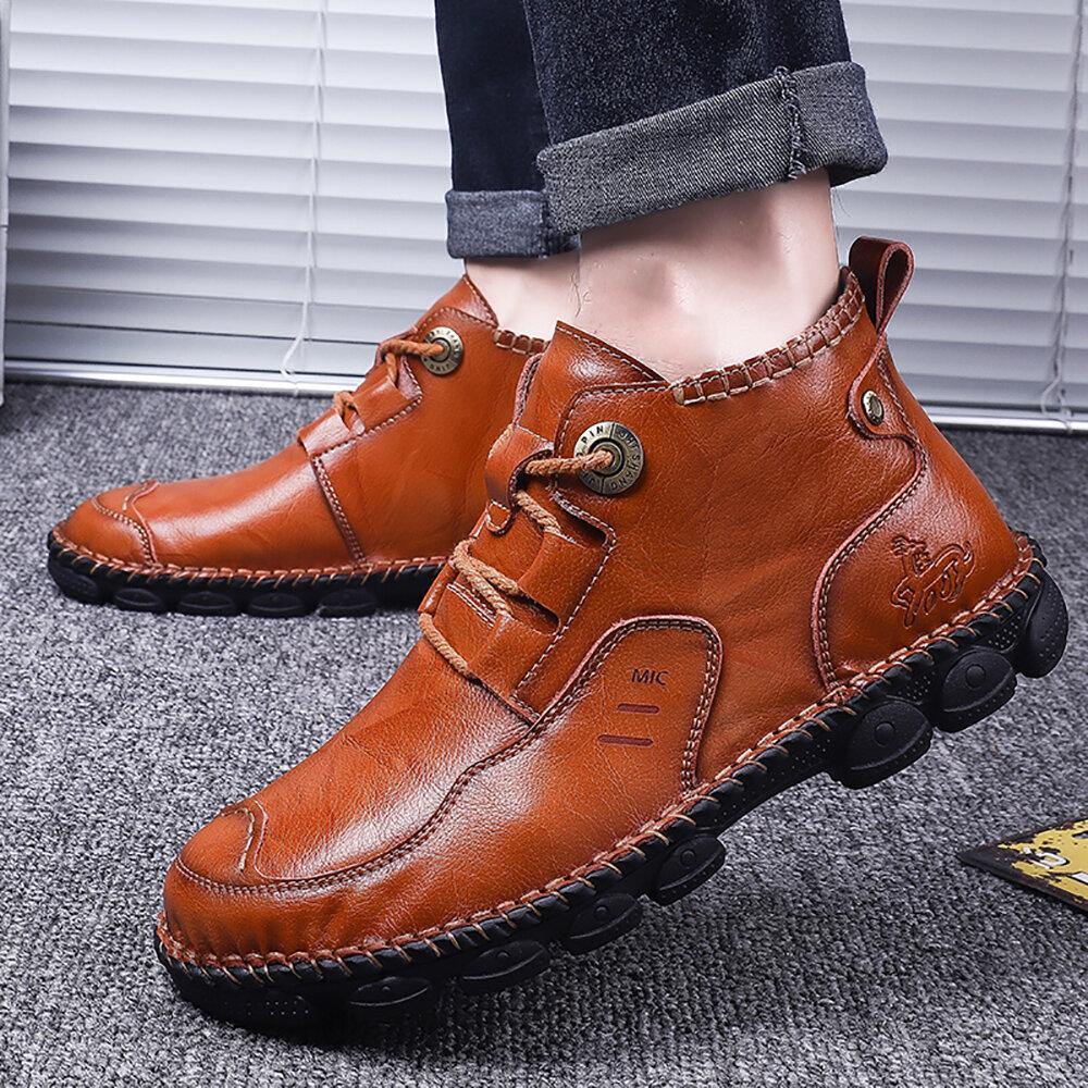 Menico Men Soft Cowhide Leisure Sewing thread Business Casual Ankle Boots - MRSLM