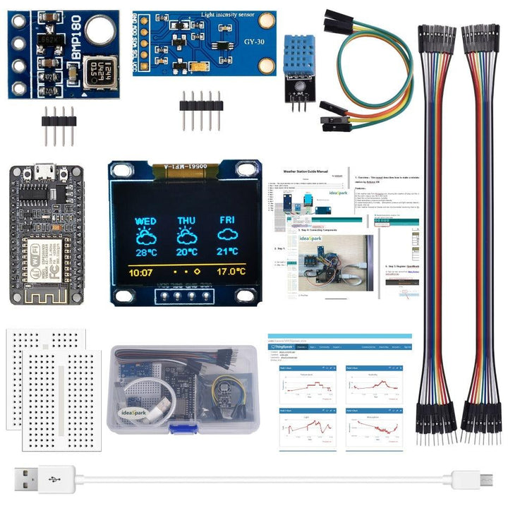 ESP8266 Weather Station Kit with Temperature Humidity Atmosphetic Pressure Light Sensor 0.96 Display for Arduino IDE IoT Starter - MRSLM