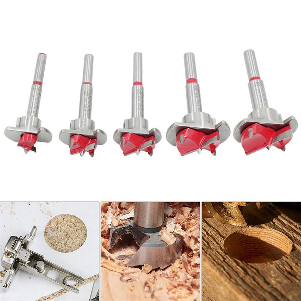 Drillpro 5Pcs Forstner Drill Bit Set 15 20 25 30 35mm Wood Auger Cutter Hexagon Wrench Woodworking Hole Saw For Power Tools - MRSLM