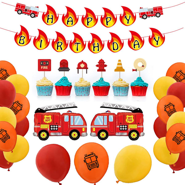 Balloon Banner Set Fire Truck Firefighter Theme Balloon Set Birthday Party Banner Home Decoration - MRSLM
