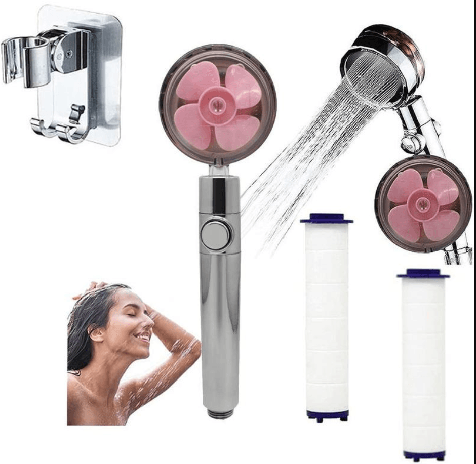 Propeller Driven Shower Head With Stop Button And Cotton Filter Turbocharged High Pressure Handheld Shower Nozzle - MRSLM