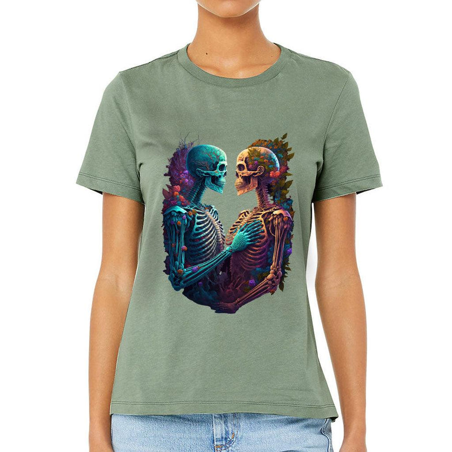 Skeleton Couple Women's T-Shirt - Floral T-Shirt - Printed Relaxed Tee - MRSLM
