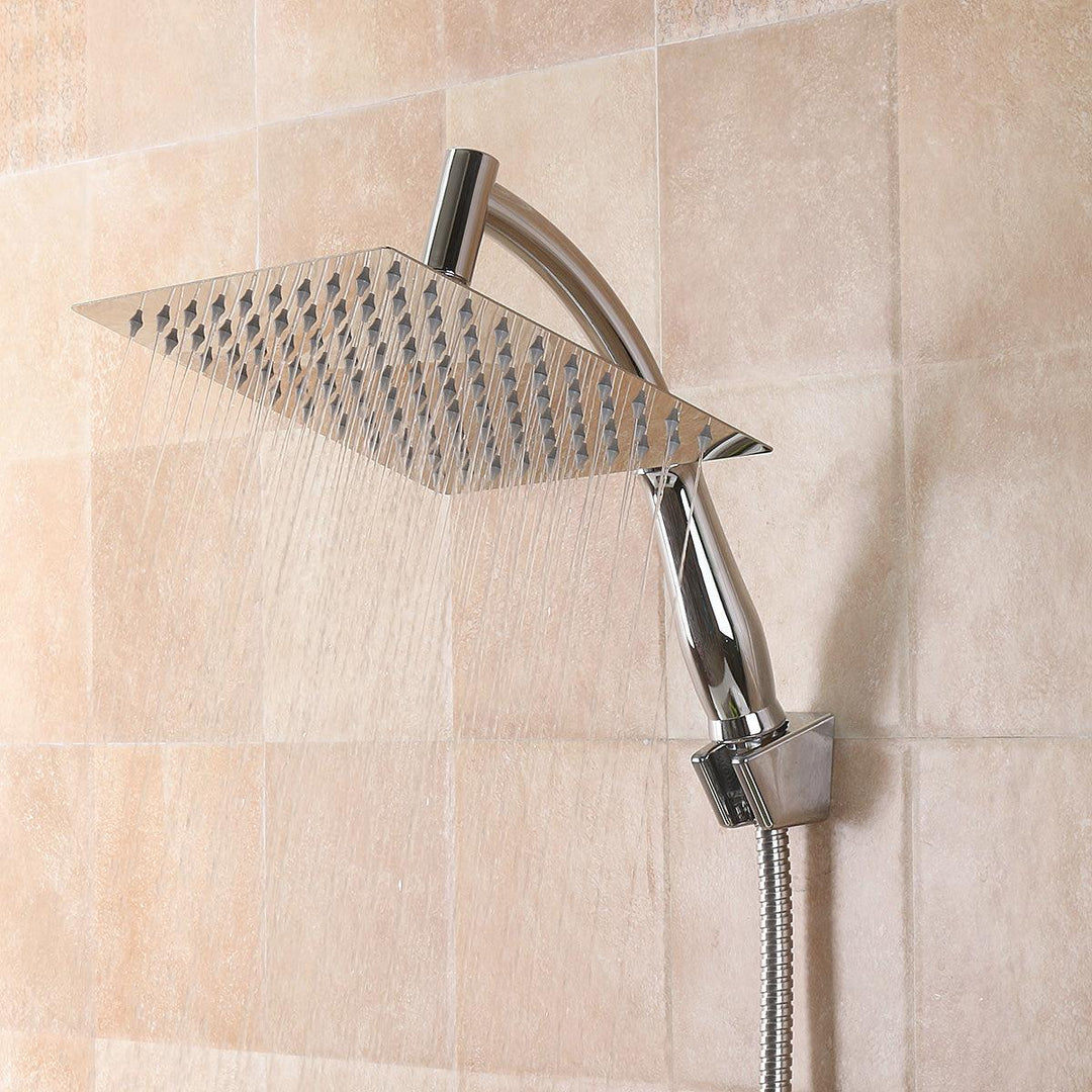 Square 8 Inch Rainfall Shower Head Extension with Shower Arm Hose Kit Overhead - MRSLM