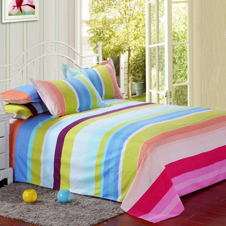 Polyester Colorful Stripes Single Queen King Reactive Bedding Set Bed Sheet Duvet Cover Pillowcase - MRSLM