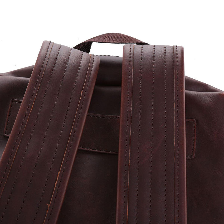 PU Leather Business Backpack Laptop Bag Retro Men's Bag Schoolbag Shoulders Storage Bag Briefcase for 12 inch Notebook - MRSLM