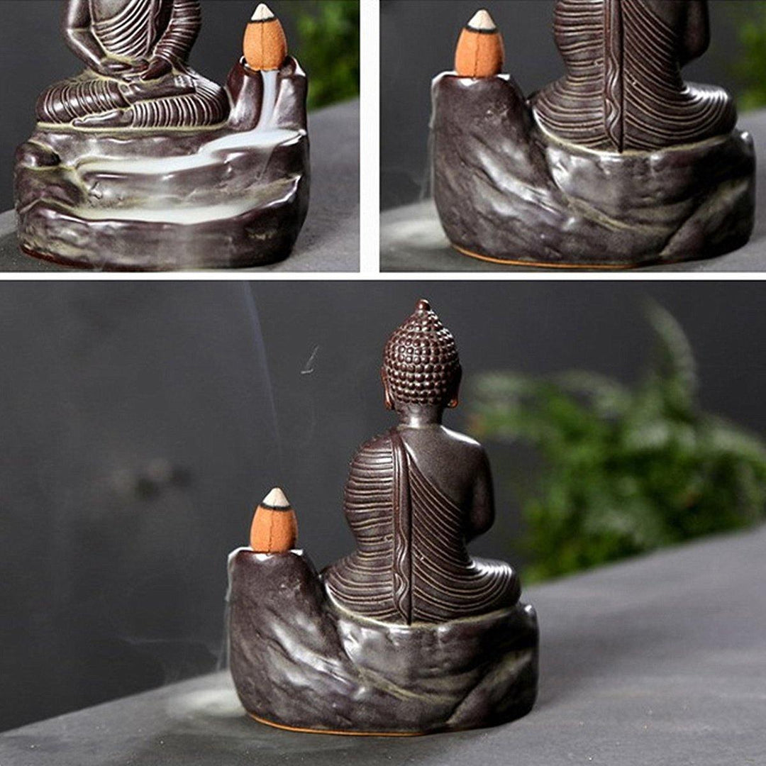 Ceramic Buddha Incense Statue Buddhist Smoke Backflow Cone Censer Burner Holder Home Decor - MRSLM