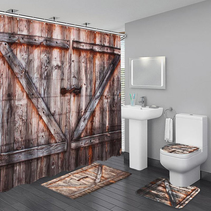 180x180cm Wooden Bridge Lake Fall Pattern Waterproof Bathroom Shower Curtain - MRSLM