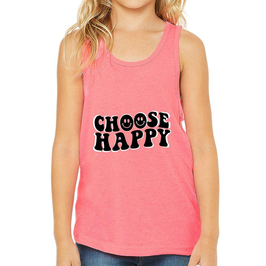 Choose Happy Kids' Jersey Tank - Trendy Sleeveless T-Shirt - Printed Kids' Tank Top - MRSLM