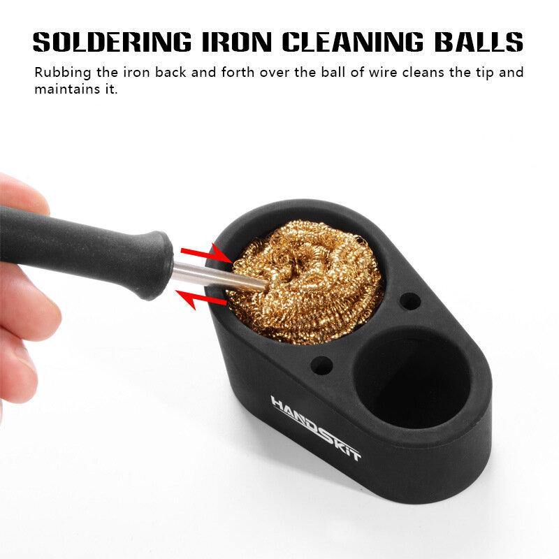 HANDSKIT Soldering Iron Tip Cleaner Welding Solder Cleaning Steel Wire with Stand Tin Dross Box Double Wire Ball - MRSLM