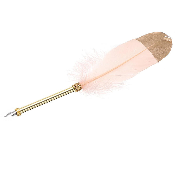 European Retro Feather Fountain Pen Copper Pen Holder Office Bussiness Signing Pen with Gift Box - MRSLM