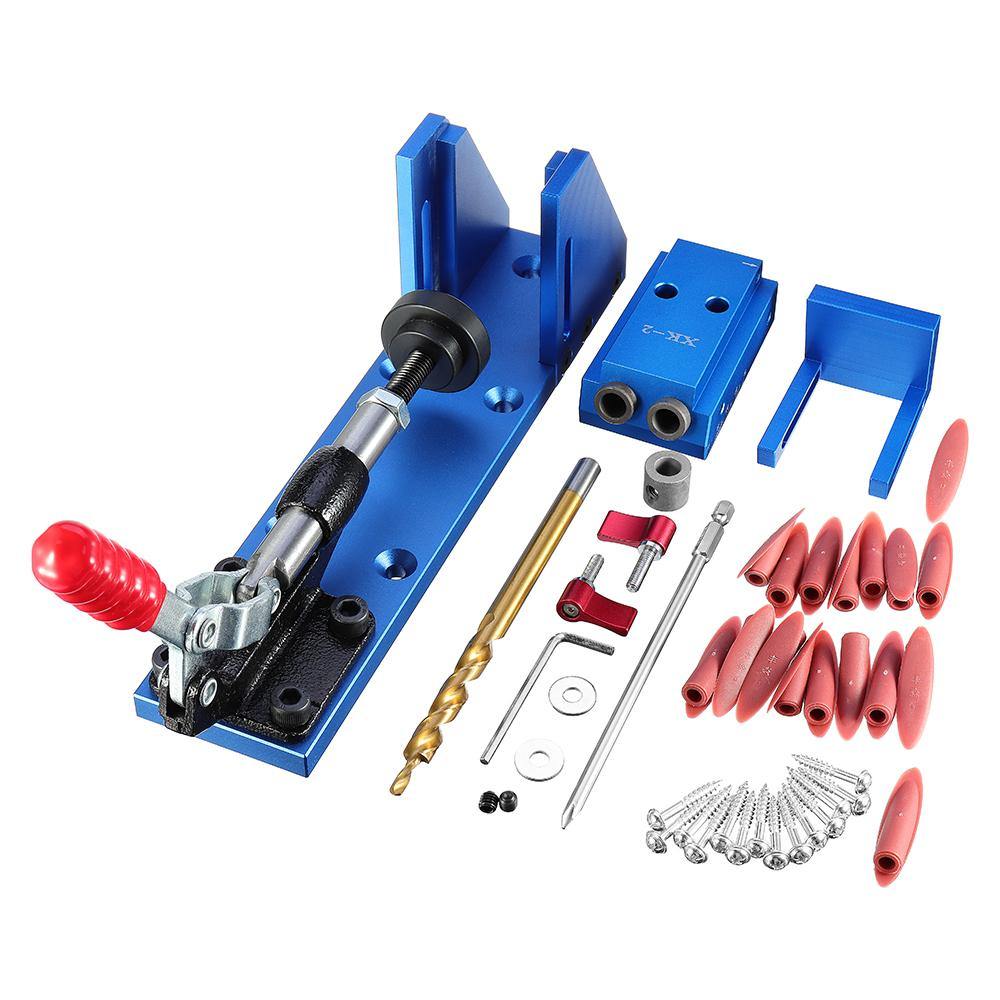 XK-2 Aluminum Alloy Pocket Hole Jig System Woodworking Drill Guide with Toggle Clamp 9.5mm Step Drill Bits - MRSLM