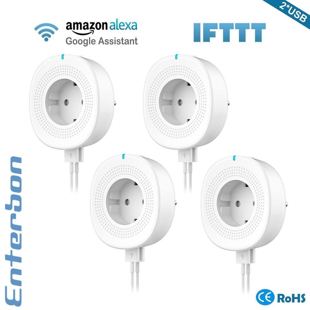 Enterbon Smart Socket 2.4GHz Wifi APP Remote Control 2 * USB Output Smart Socket Work with Alexa Google Home IFTTT (White) - MRSLM