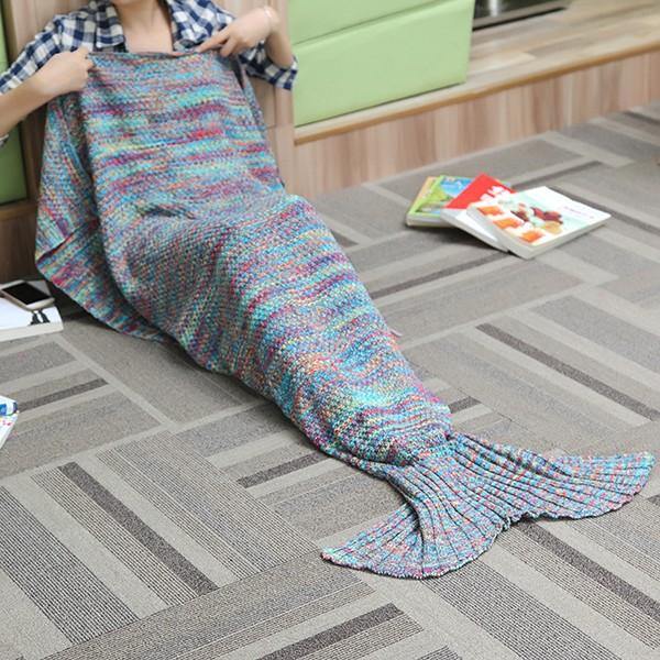 180X90CM 2 Color Yarn Knitting Mermaid Tail Blanket Air Conditioning Blanket Bed Mat Sleep Bag - MRSLM