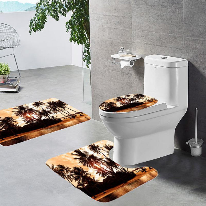 180*180cm Tropical Design Bathroom Shower Curtain 3pcs Carpets Bathroom Bath Mat Set - MRSLM