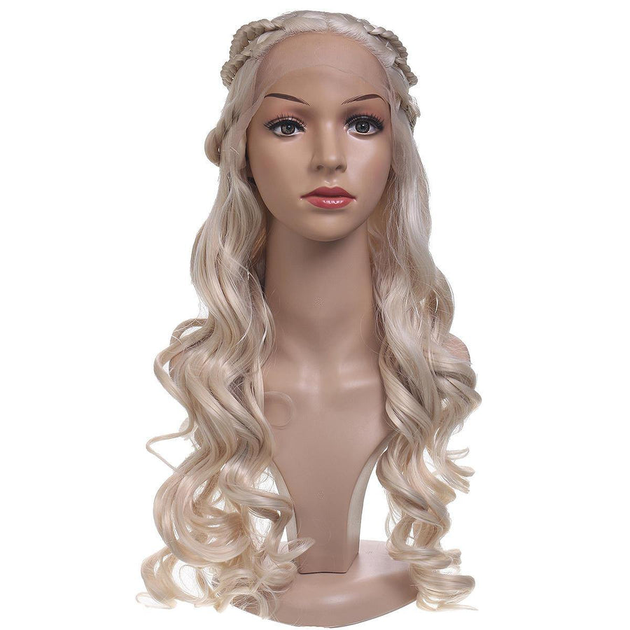 24'' Women Natural Wavy Lace Front Wig Girls Golden Blonde Curly Synthetic Hair - MRSLM