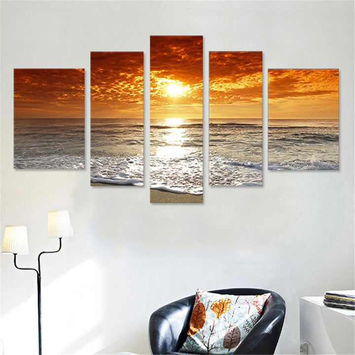 5Pcs Sea Landscape Canvas Print Paintings Wall Decorative Print Art Pictures Frameless Wall Hanging Decorations for Home Office - MRSLM