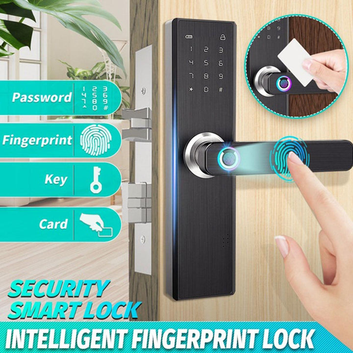 4 in 1 Smart Door Lock Keyless Security Fingerprint & Password Door Lock - MRSLM