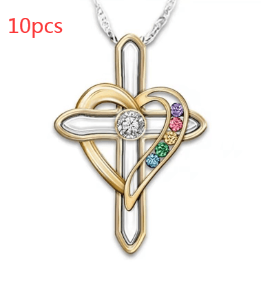 Cross Love Colorful Imitatio Gemstone Pendant Alloy Clavicle Chain - MRSLM