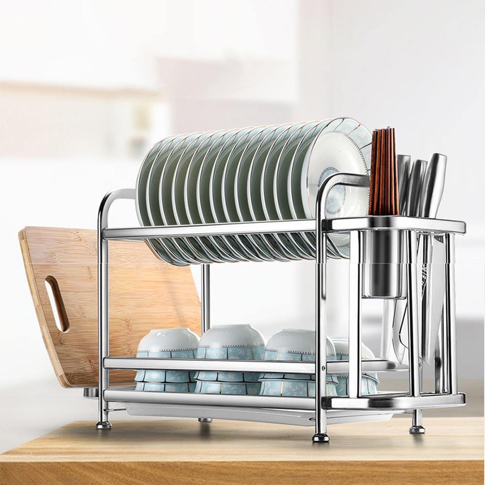 Double Layer Stainless Steel Kitchen Storage Rack Storages Household Arrangement for Kitchen Dishes - MRSLM