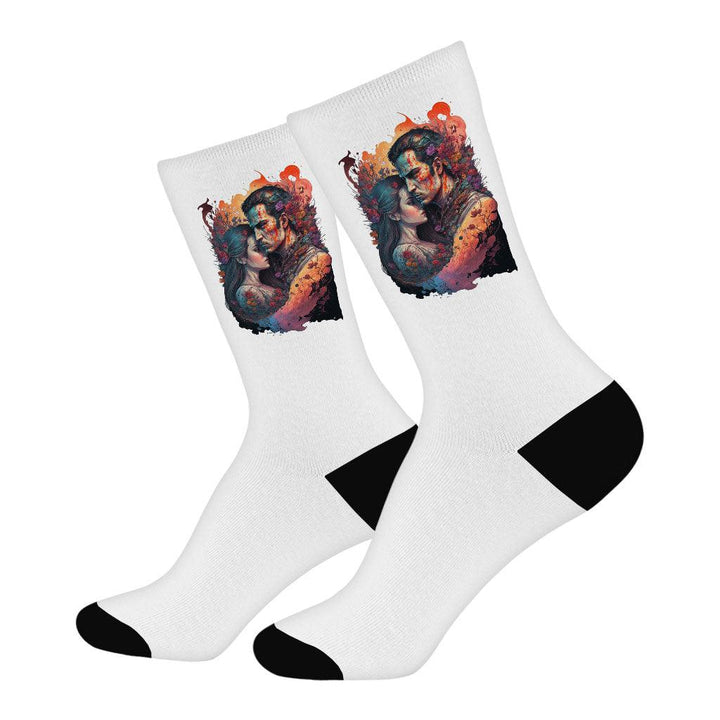 Floral Print Socks - Love Novelty Socks - Graphic Crew Socks - MRSLM