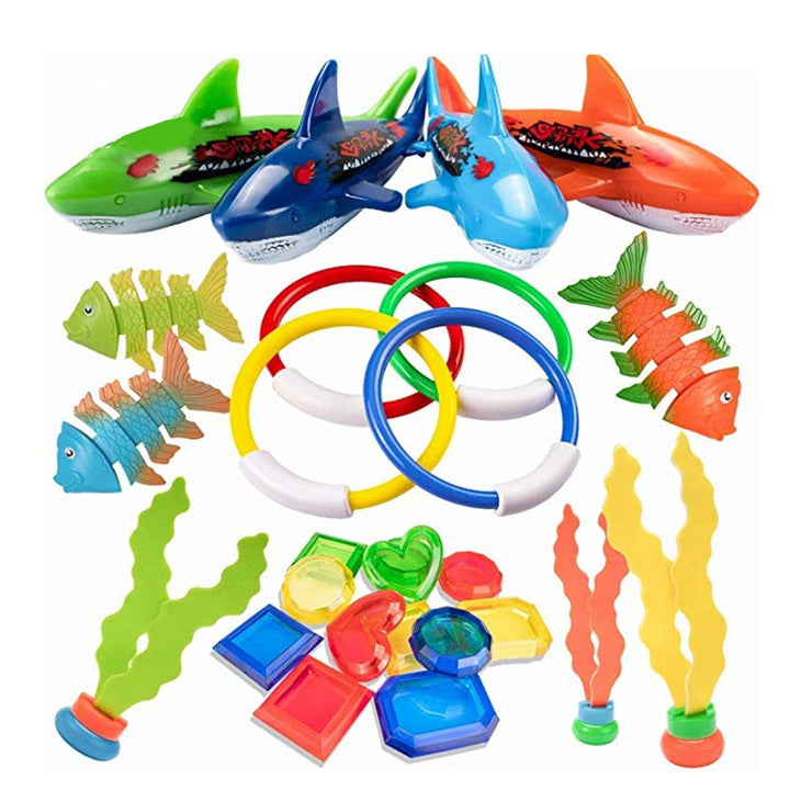Portable Diving Toys Set Diving Torpedo Rocket Fish Sticks Shark Shape Toys Kids Water Play Toys Gift - MRSLM