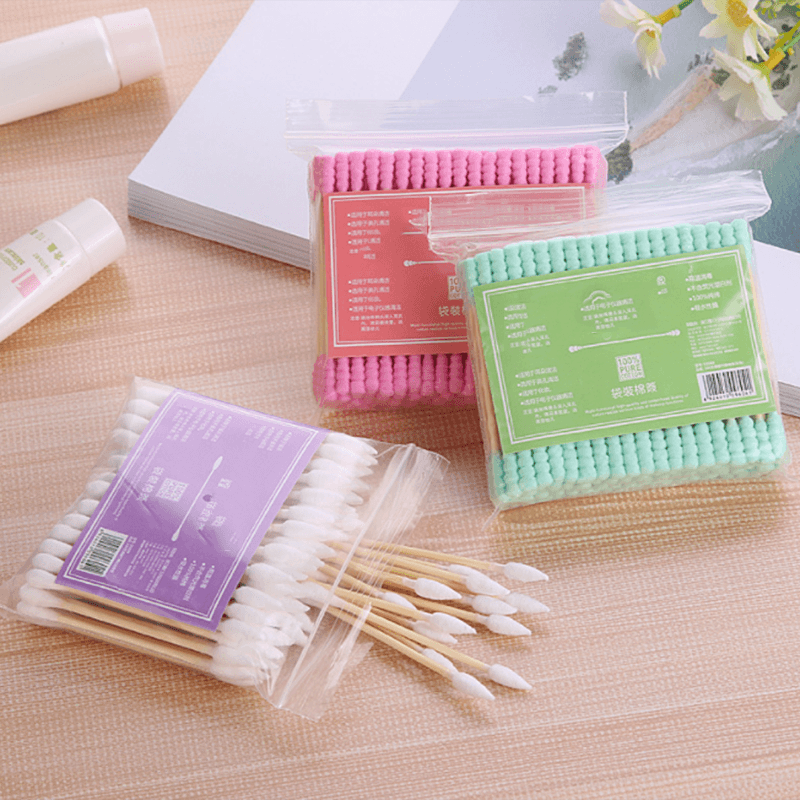 100pcs/ Pack Double Head Cotton Swab Disposable Women Makeup Cotton Buds Tip For Wooden Sticks Ears Clean Health Care Tools - MRSLM