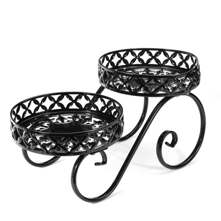 Wrought Iron Flower Pot High and Low Layer Living Room Balcony Floor Plant Stand - MRSLM