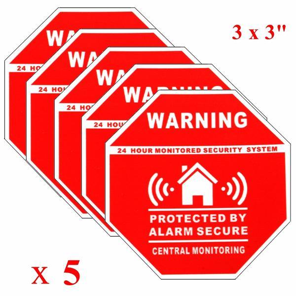 5Pcs Home Alarm Security Stickers Decals Signs for Window Doors - MRSLM