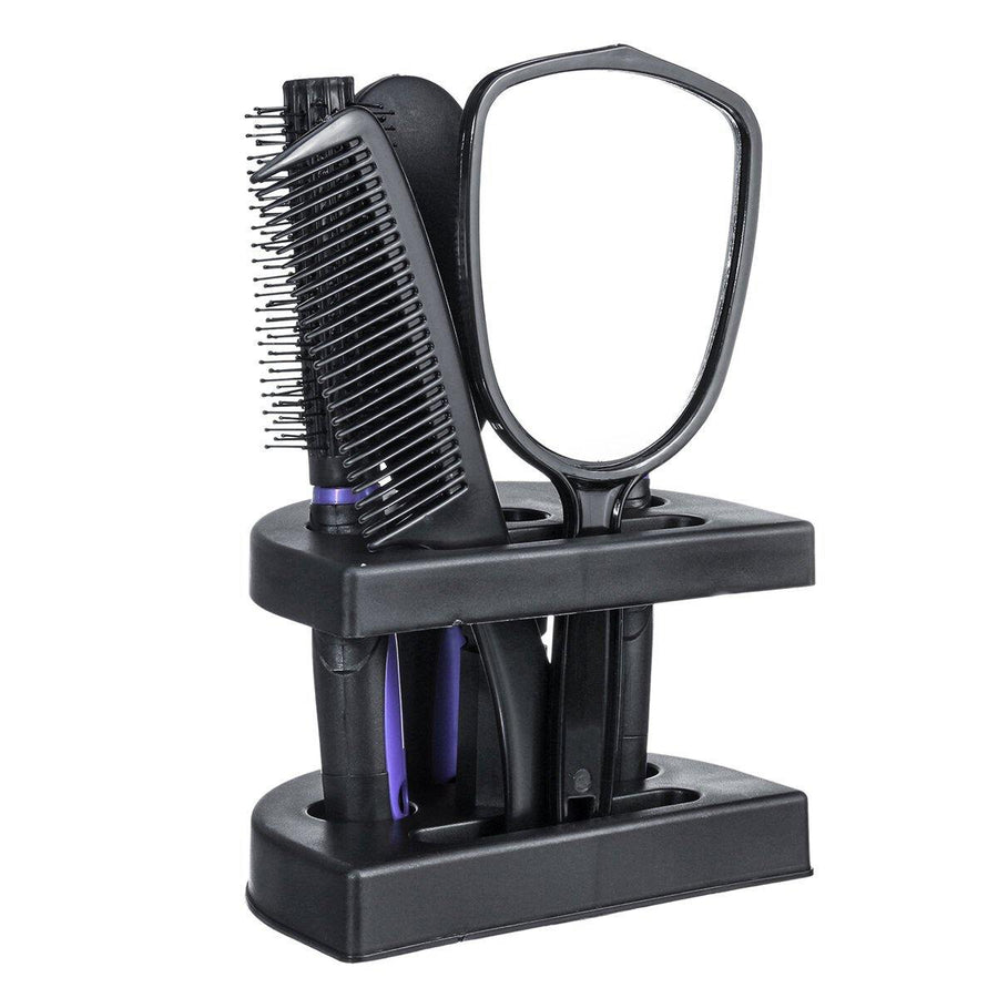 Healthcom Set of 5 Hair Combs Set Professional Salon Hair Cutting Brushes Sets Salon Hairdressing Styling Tool Mirror And Holder Stand Set Dressing Comb Kits for Women and Men - MRSLM