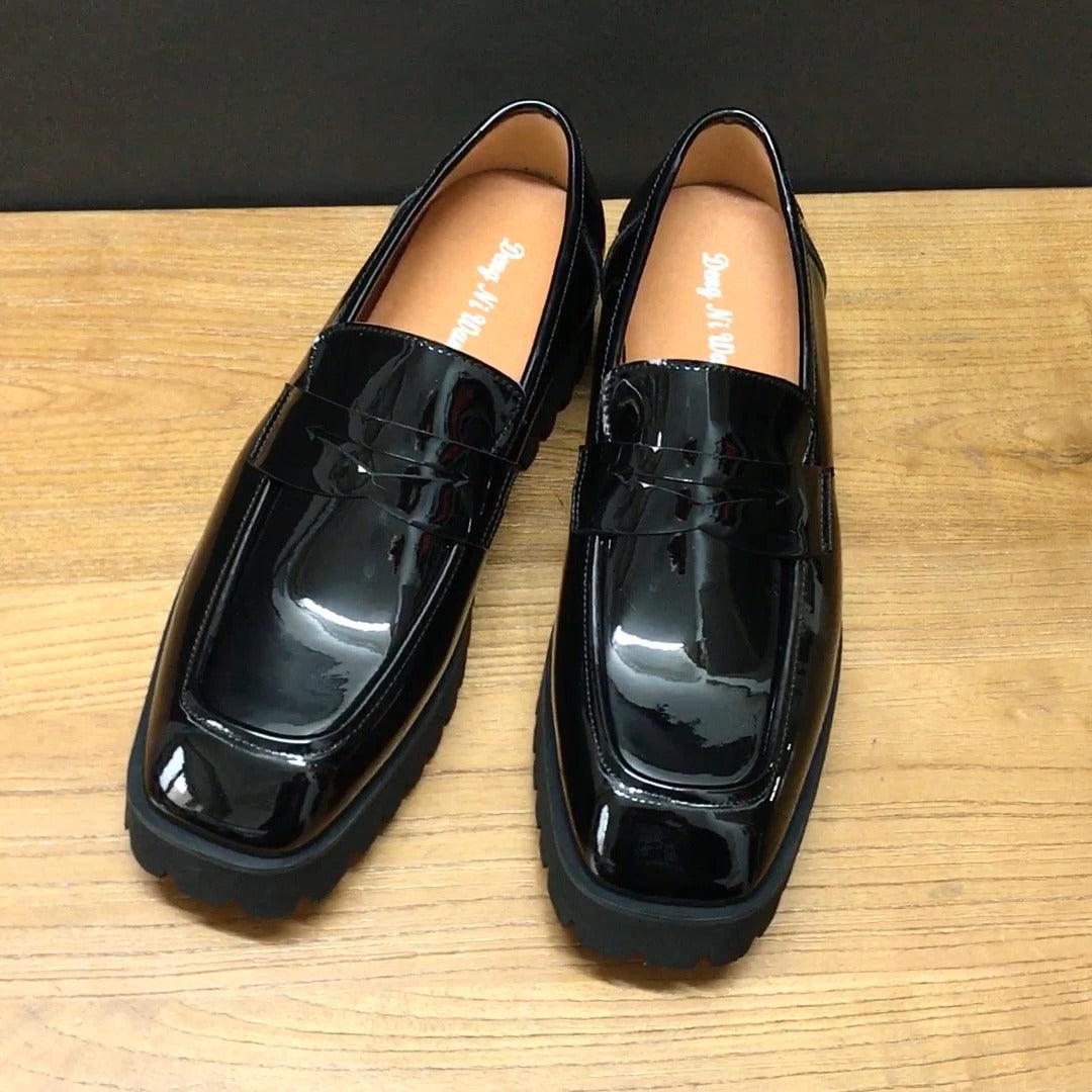 Slip-on Square-toed Black Patent Leather Men's Trendy Shoes - MRSLM