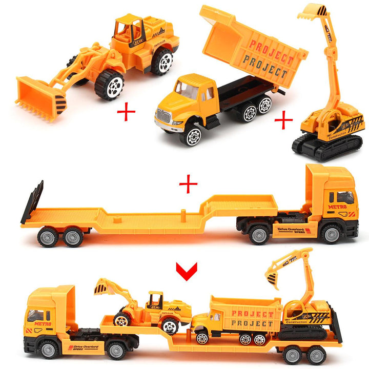 4in1 Kids Toy Recovery Vehicle Tow Truck Lorry Low Loader Diecast Model Toys Construction Xmas - MRSLM