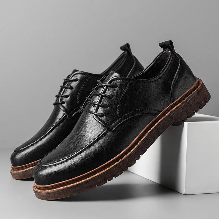Men's Fashion Casual Lace-up Leather Business Formal Wear Breathable Shoes - MRSLM