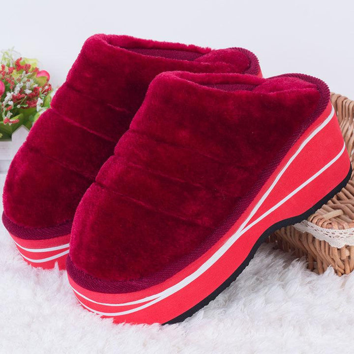 Winter Home Indoor High-heeled Cotton Slippers Women's Thick-soled Non-slip - MRSLM