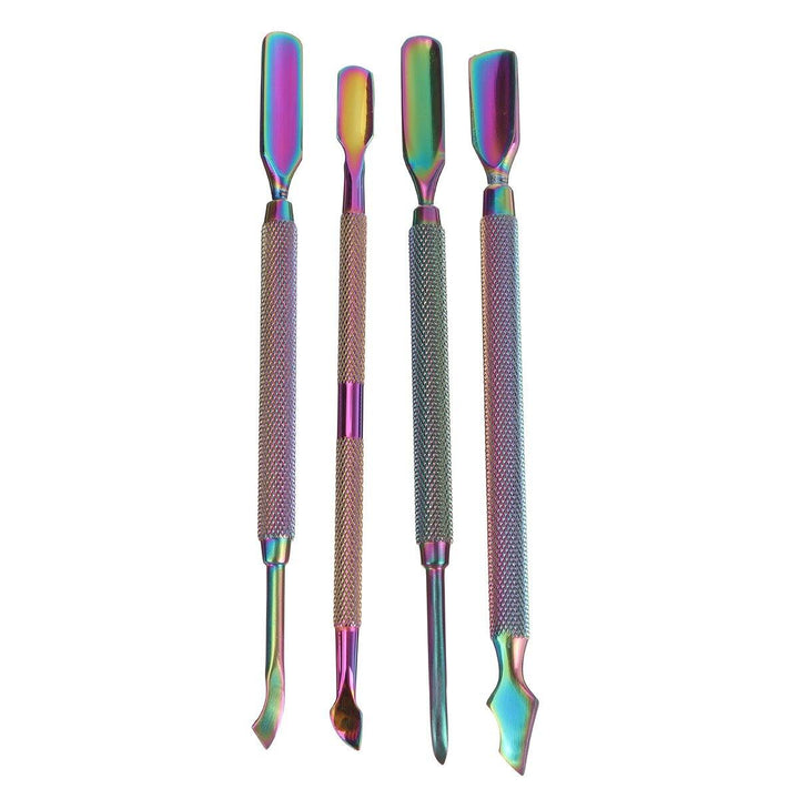 Nail Art Pusher Remover Cuticle Tool Kit Set Rainbow Dual-ended Stainless Steel - MRSLM