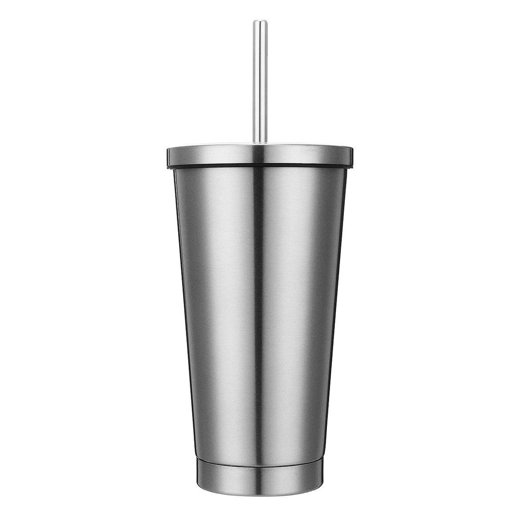 500ml Stainless Steel Mug Portable Home And Office Tumbler Coffee Ice Cup With Drinking Straw - MRSLM