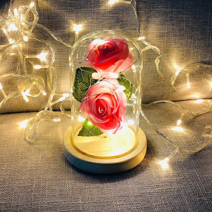 Romantic Immortal Flower Micro Landscape Rose Simulation Glass Shade Led Llight - MRSLM
