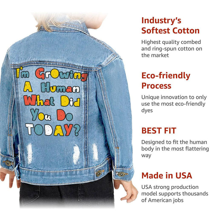 I'm Growing a Human Toddler Denim Jacket - Colorful Jean Jacket - Themed Denim Jacket for Kids - MRSLM