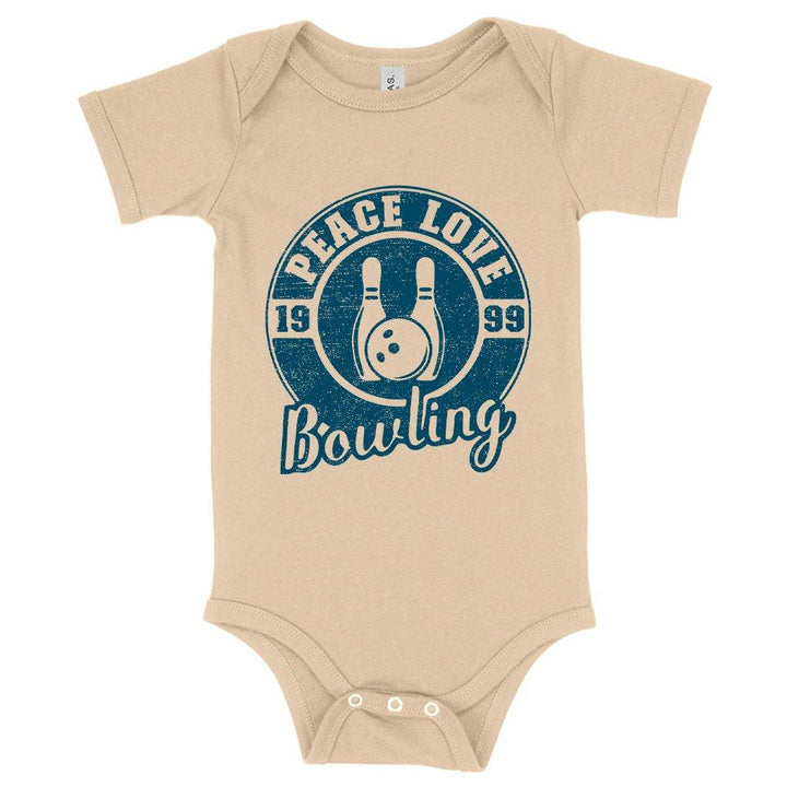Baby Jersey Peace Love Bowling Onesie - Bowling Onesie Design - Bowling Themed Onesies - MRSLM