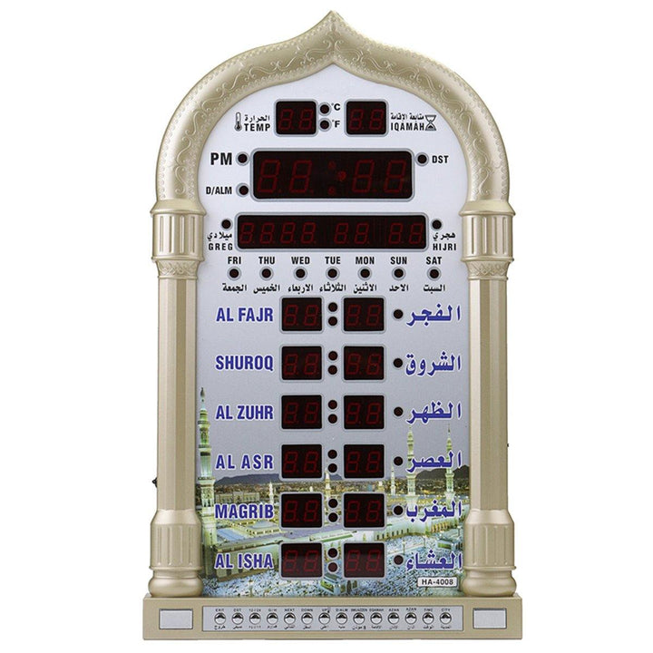 100-240V Islamic Azan Wall Clock Alarm Calendar Muslem Prayer Ramadan Xmas Decoration - MRSLM