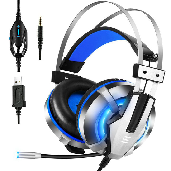 EKSA E800 Wired Gaming Headphone Over Ear Gaming Headset Blue Yellow Soft Earpads Headphones With Rotate Mic LED Light For PC Gamers - MRSLM
