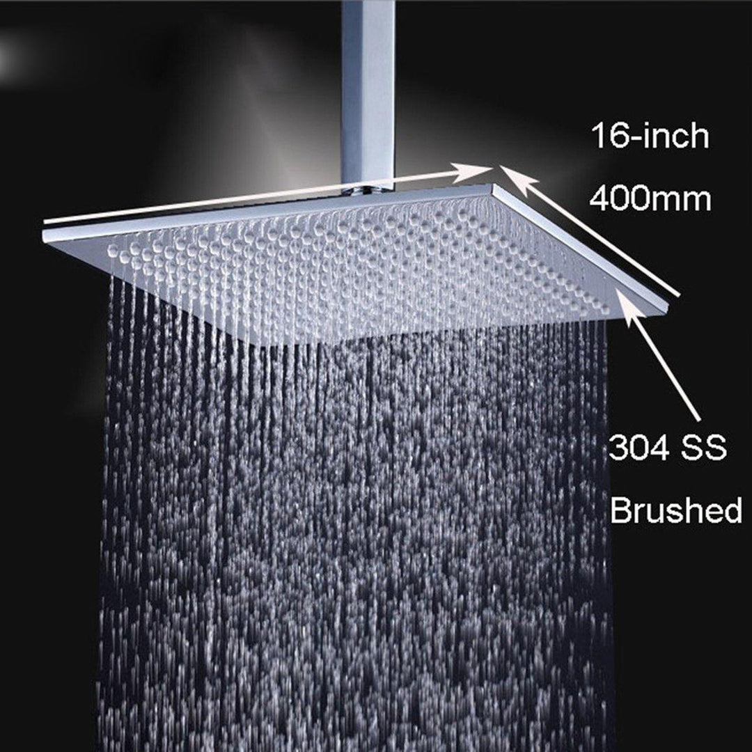16'' 250MM 304 Stainless Steel Rainfall Showerhead Square Ultra Thin Slim Rain Shower Head - MRSLM