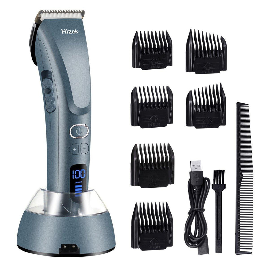Hair Clippers for Men,Hizek Beard Trimmer Professional Cordless Hair Trimmer with 3 Adjustable Speeds,LED Display,USB Charging Stand and 6 Attachment Guide Combs,for Family Use - MRSLM
