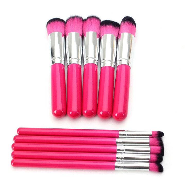 10pcs Rose Red Cosmetic Makeup Blush Powder Eye Shadow Foundation Brushes - MRSLM